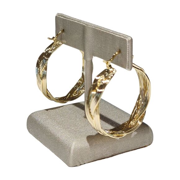 Gold Plated Hoop Earrings Woven Twisted Hoop Earrings 1.2in Diameter - Picture 8 of 12
